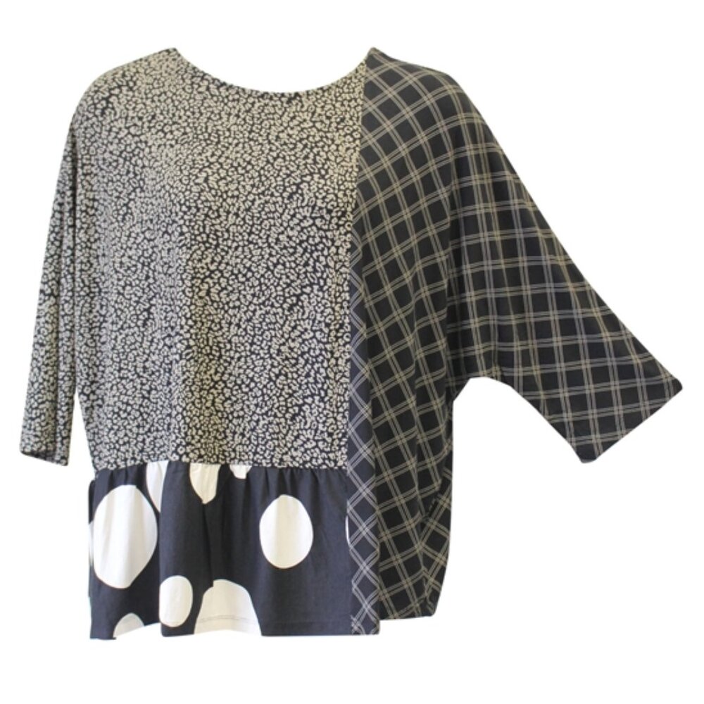 Alembika Mocha Mix Printed Top Black Brown Size 12-14 Large Lagenlook